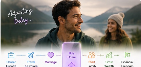 Younger adult balancing saving and living